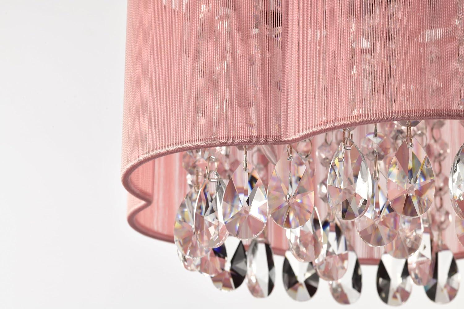 Pink Chandelier Drum Flush Mount Chandelier Crystal Ceiling Light Fixture 3 Light Bedroom Chandelier