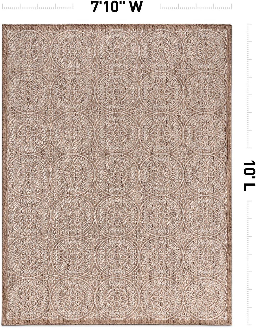 World Rug Gallery Transitional Floral Circles Textured Flat Weave Indoor/Outdoor Area Rug - BROWN 7'10"X10'