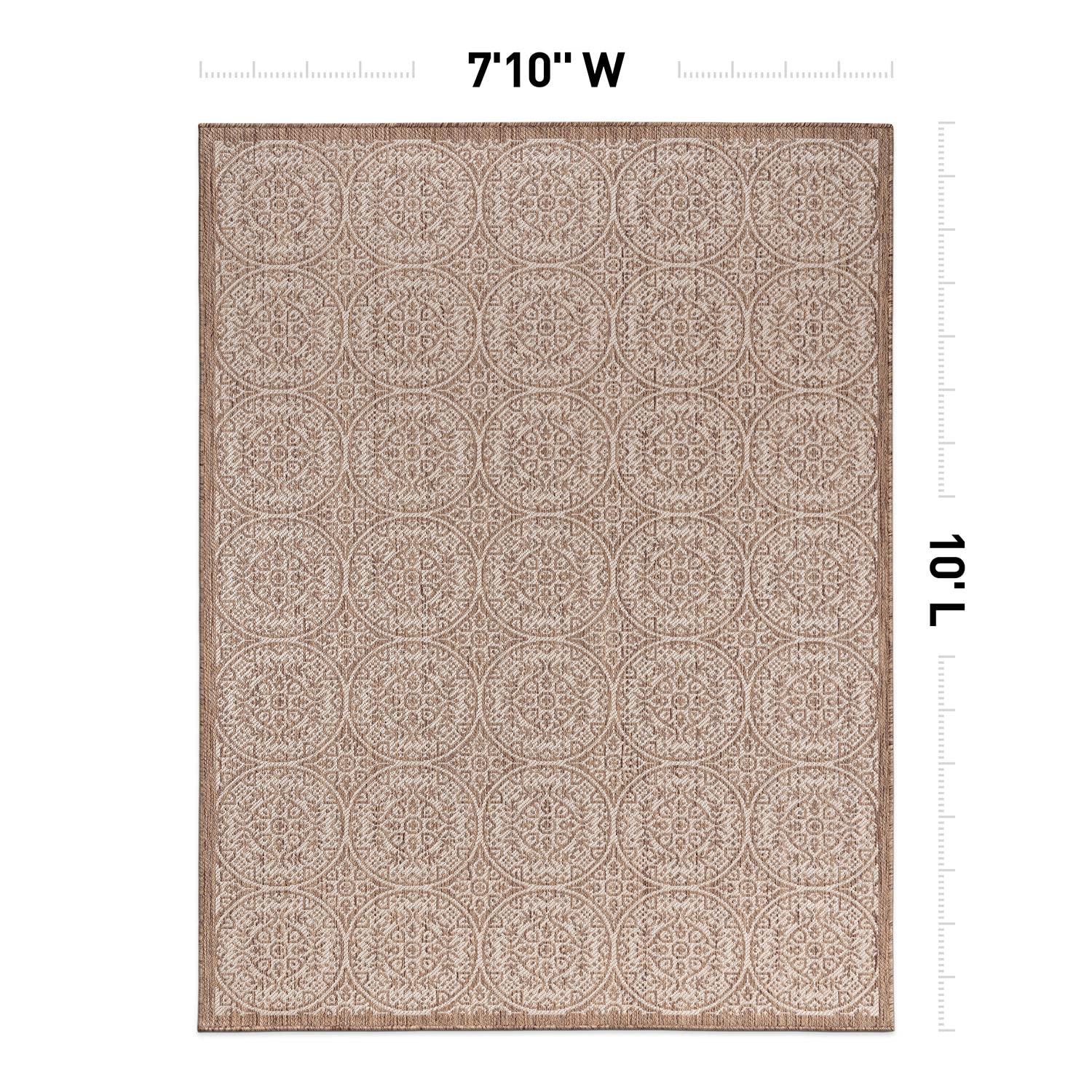 World Rug Gallery Transitional Floral Circles Textured Flat Weave Indoor/Outdoor Area Rug - BROWN 7'10"X10'