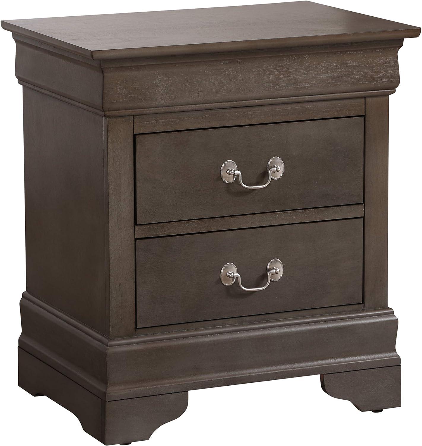 Transitional Gray Wood & Metal 2-Drawer Nightstand