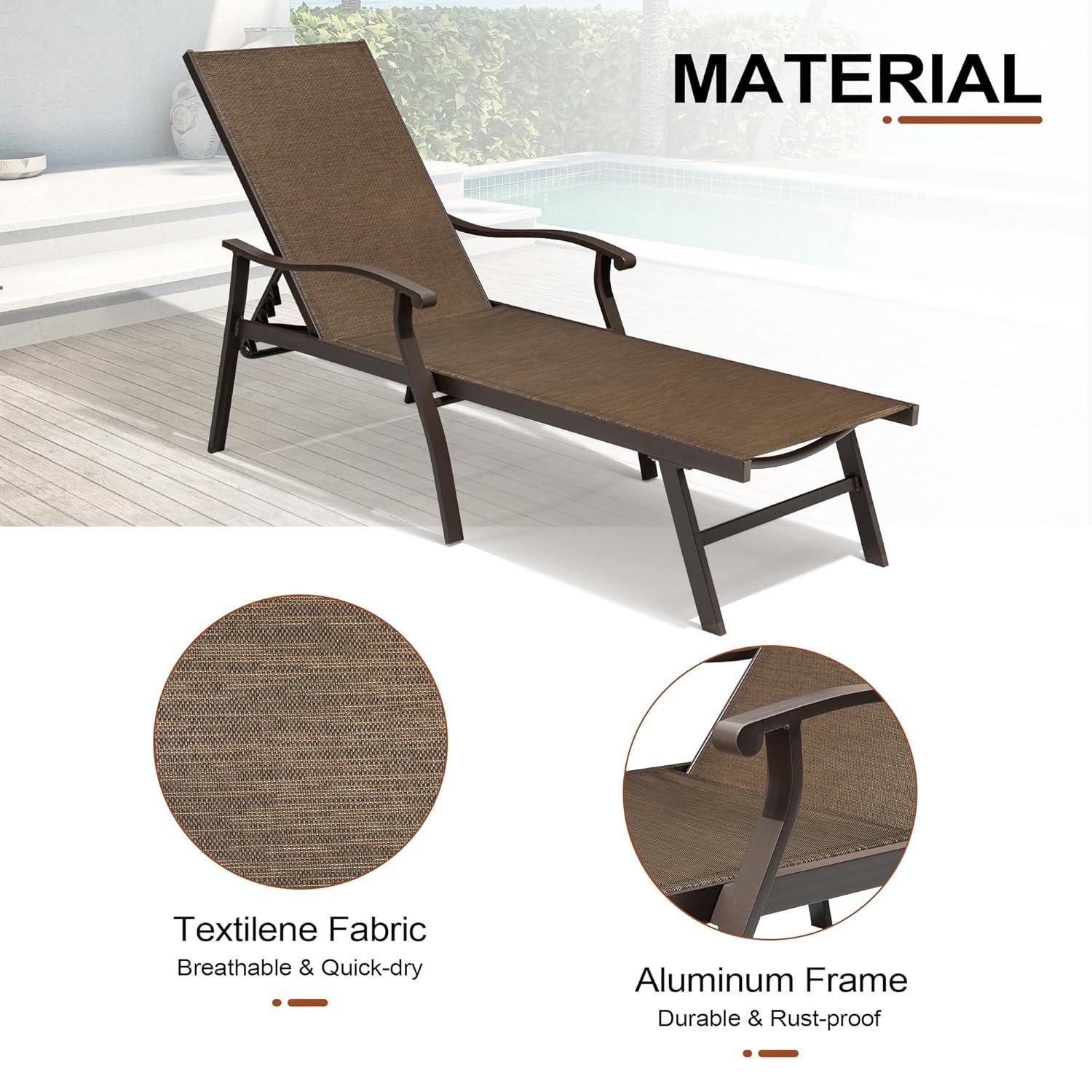 Outdoor Aluminum Adjustable Chaise Lounge Chair with Arms - Brown - Crestlive Products: Patio Furniture, Weather-Resistant