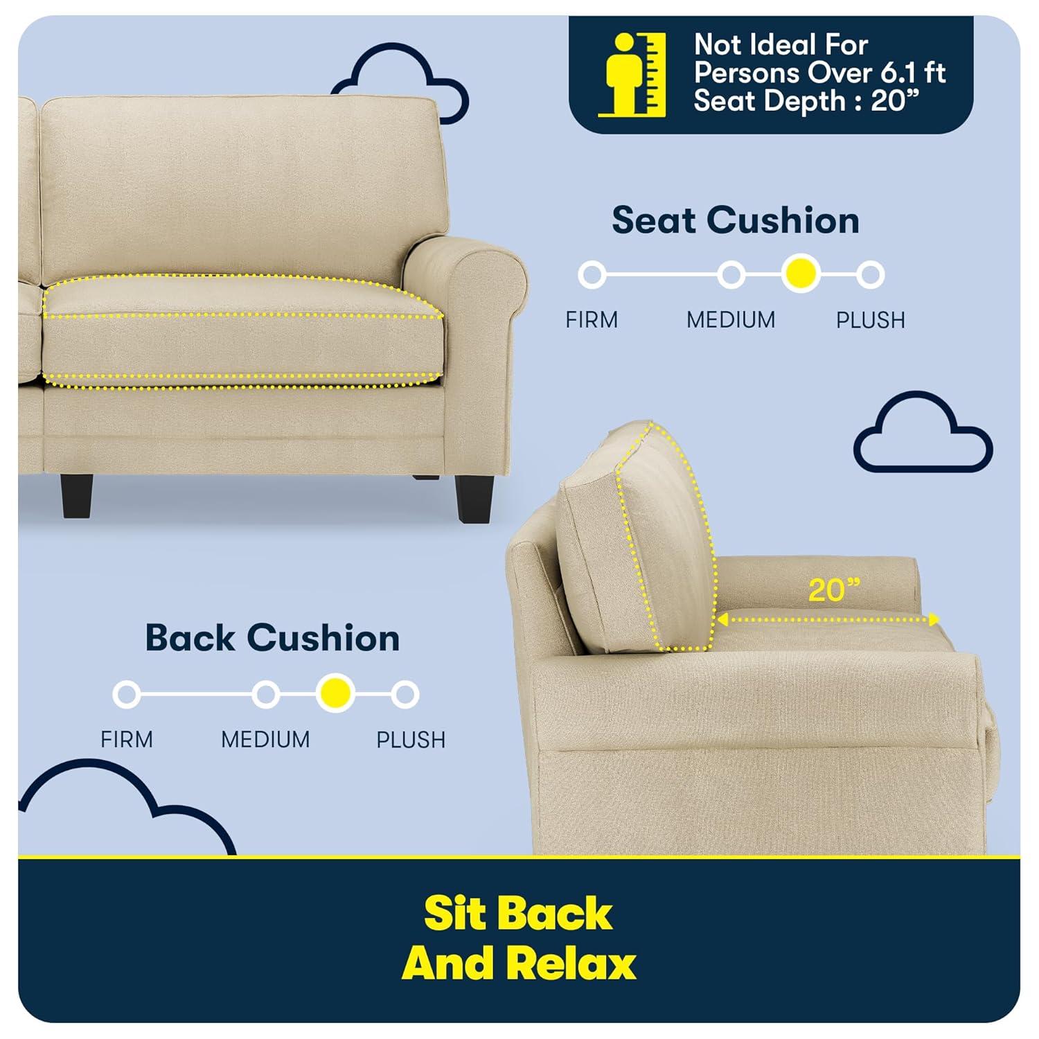 Serta Copenhagen 78" Rolled Arm Sofa, Easy Care Fabric, Soft Pillow Back, Pocket Coil Seat Cushions