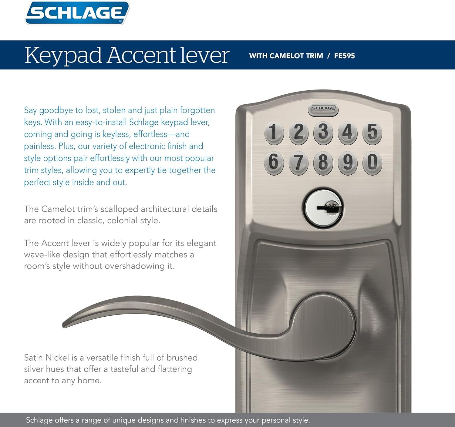 Schlage Fe595-Cam-Geo Camelot Keypad Entry - Black