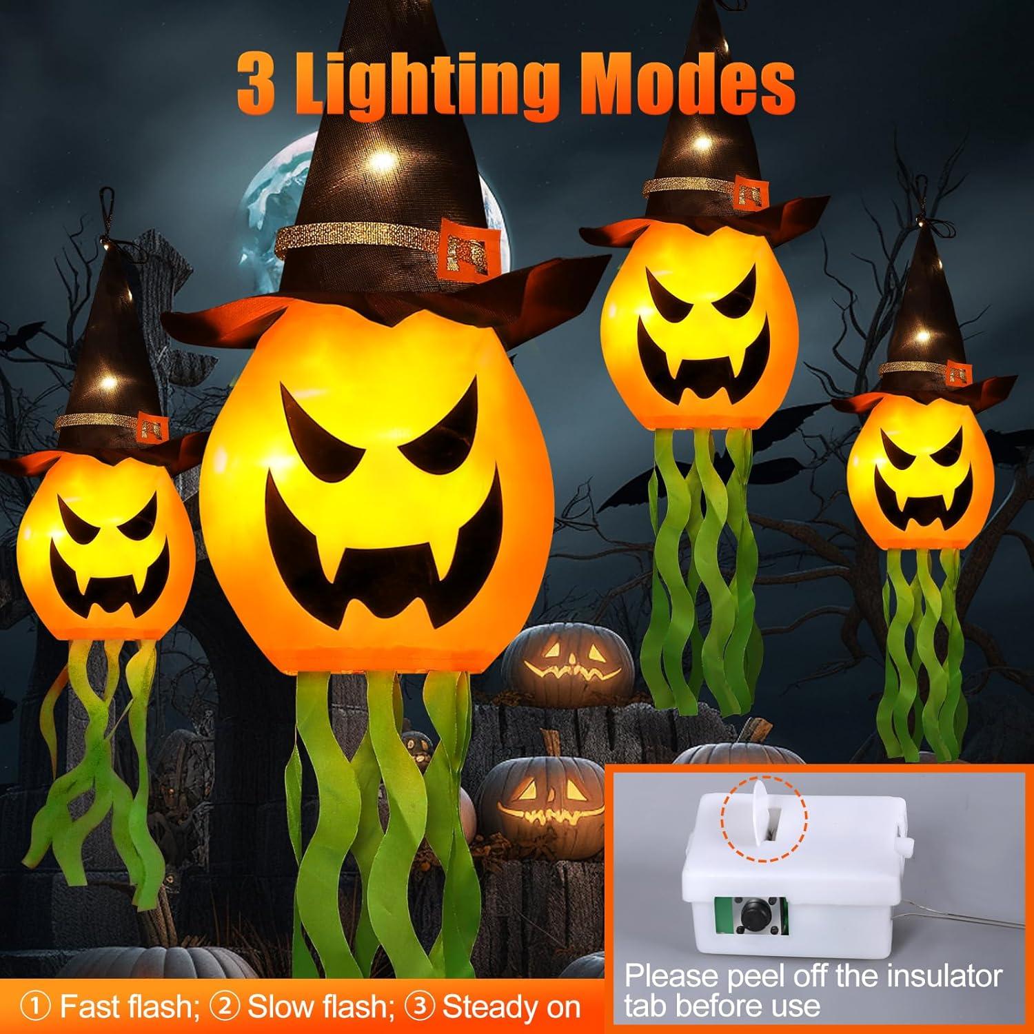 Glowing Pumpkin Witch Hat Halloween Hanging Lights with 3 Modes