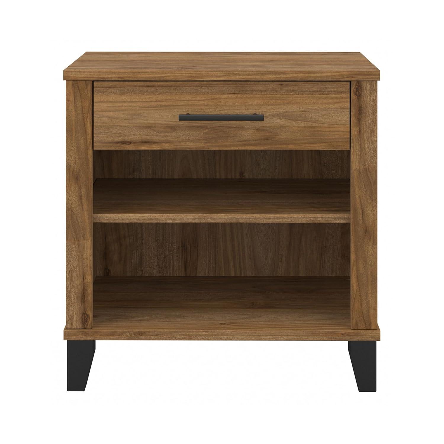 Bush Furniture Somerset Nightstand In Ash Gray: Contemporary Design with Satin Nickel Hardware