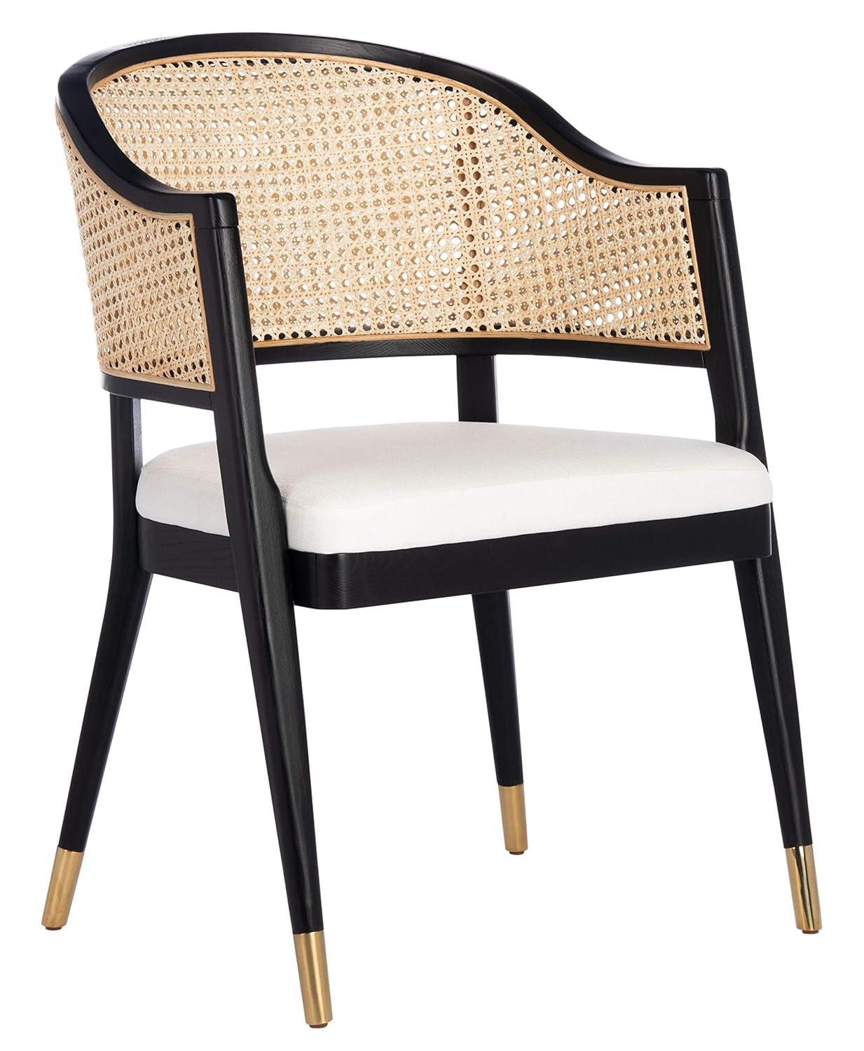 SAFAVIEH Couture Rogue Mid-Century Linen Solid Dining Chair, Black/Natural