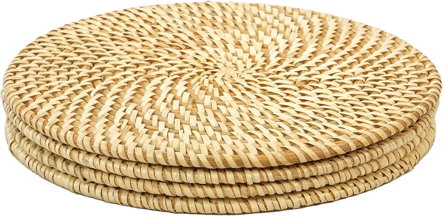 Set of 4 Natural Handmade Woven Rattan Round Placemats