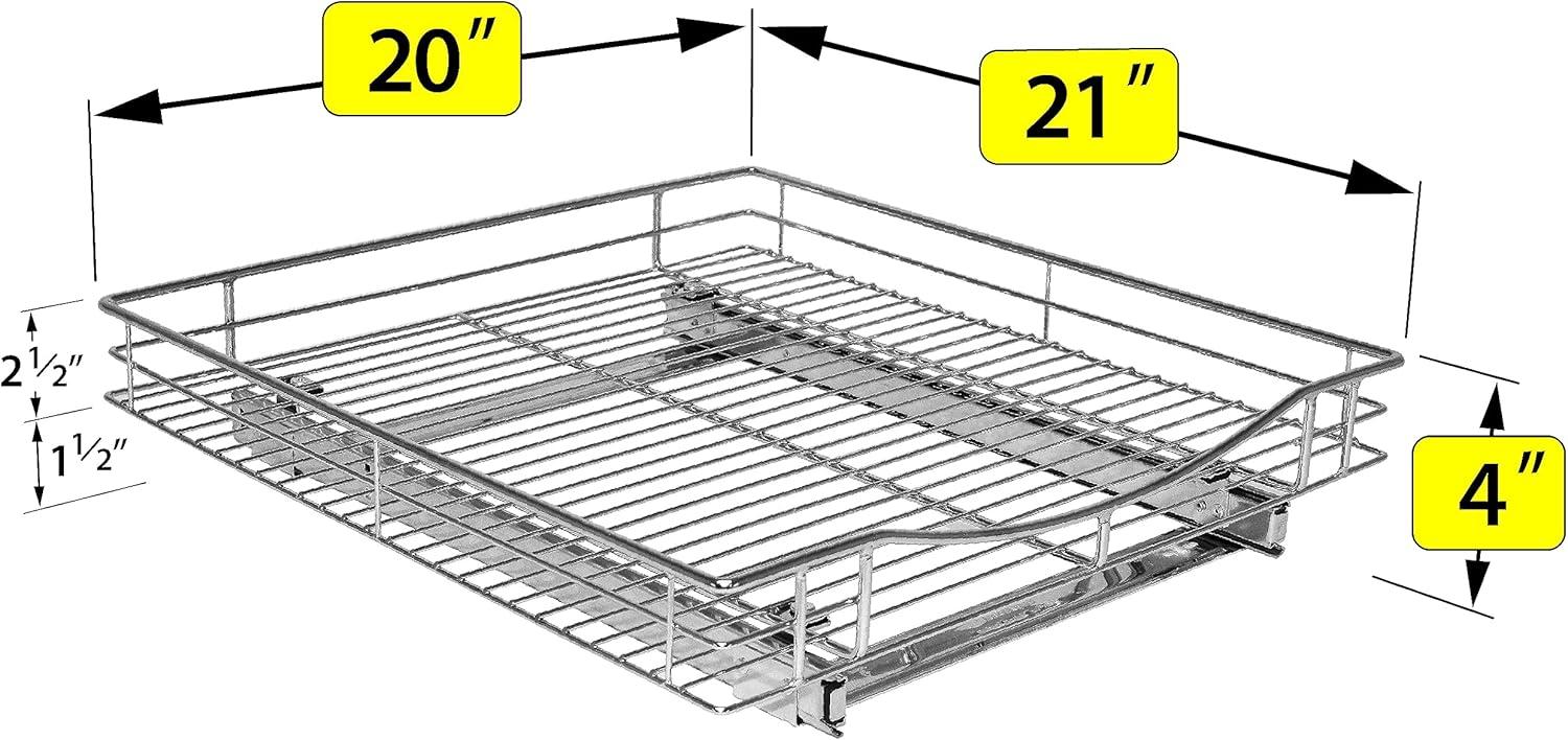 Lynk Professional 20" x 21" Slide Out Cabinet Organizer - Pull Out Under Cabinet Sliding Shelf: Chrome-Plated Kitchen Storage