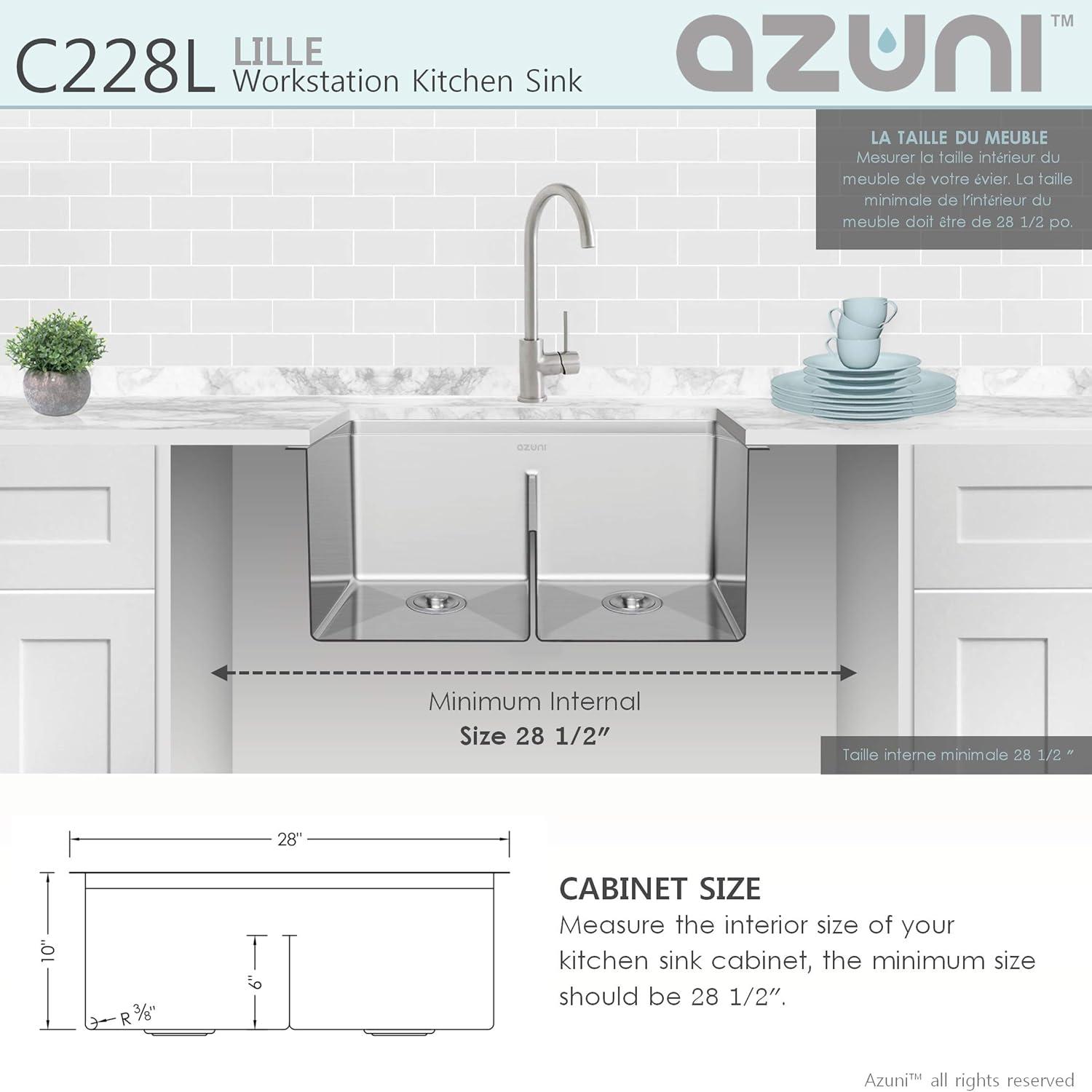 AZUNI Undermount 28 inch Stainless Steel Double Bowl Kitchen Sink