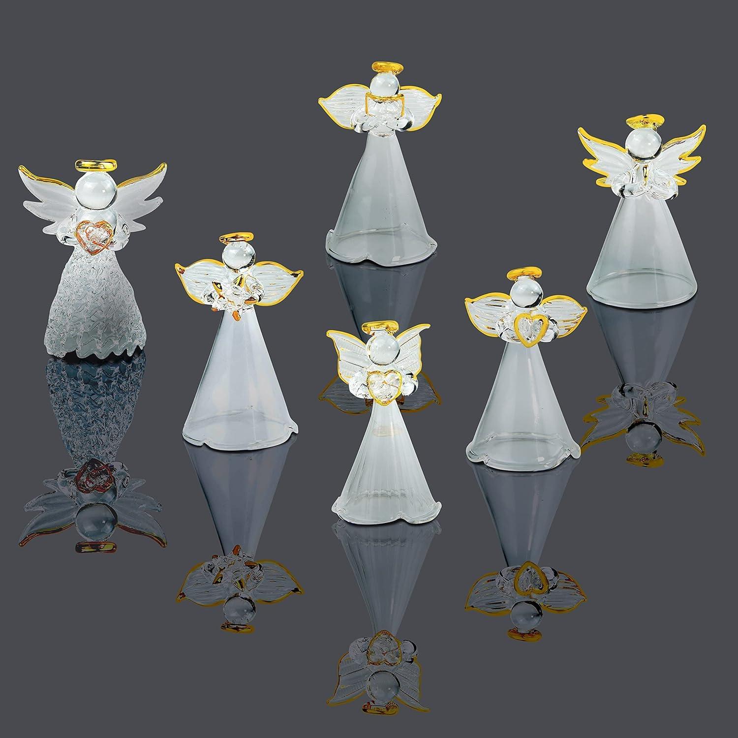 Set of 12 Clear Glass Angel Christmas Ornaments with Gold Accents