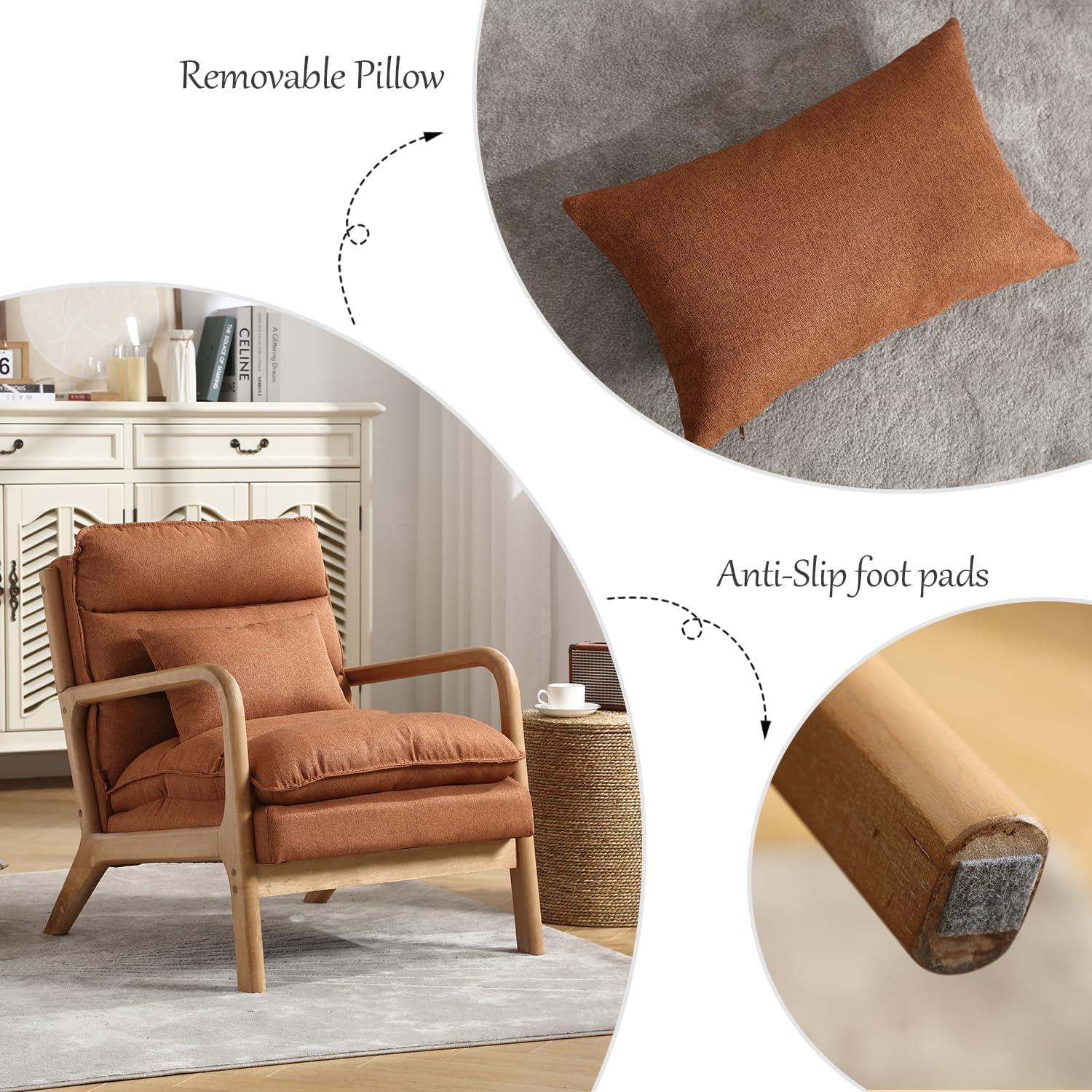 Karl home Accent Chairs Set of 2, Mid-Century Modern Chair with Pillow Upholstered Lounge Arm Chair with Solid Wood Frame & Soft Cushion for Living Room, Bedroom, Balcony, Beige