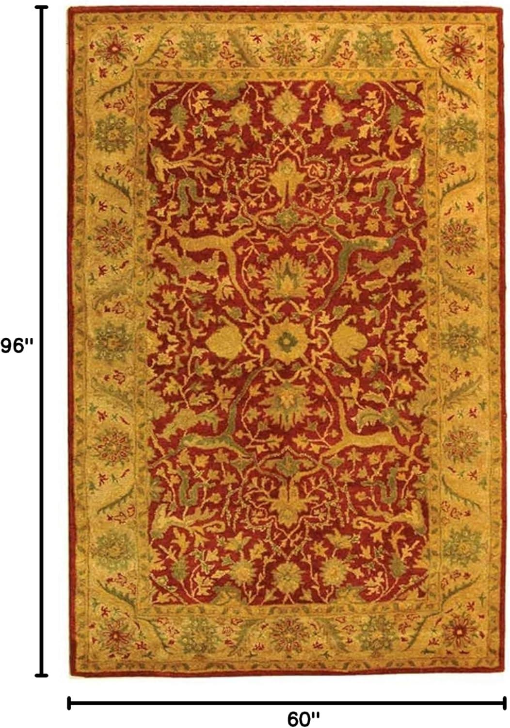 SAFAVIEH Antiquity Toireasa Traditional Floral Wool Area Rug, Rust, 5' x 8'