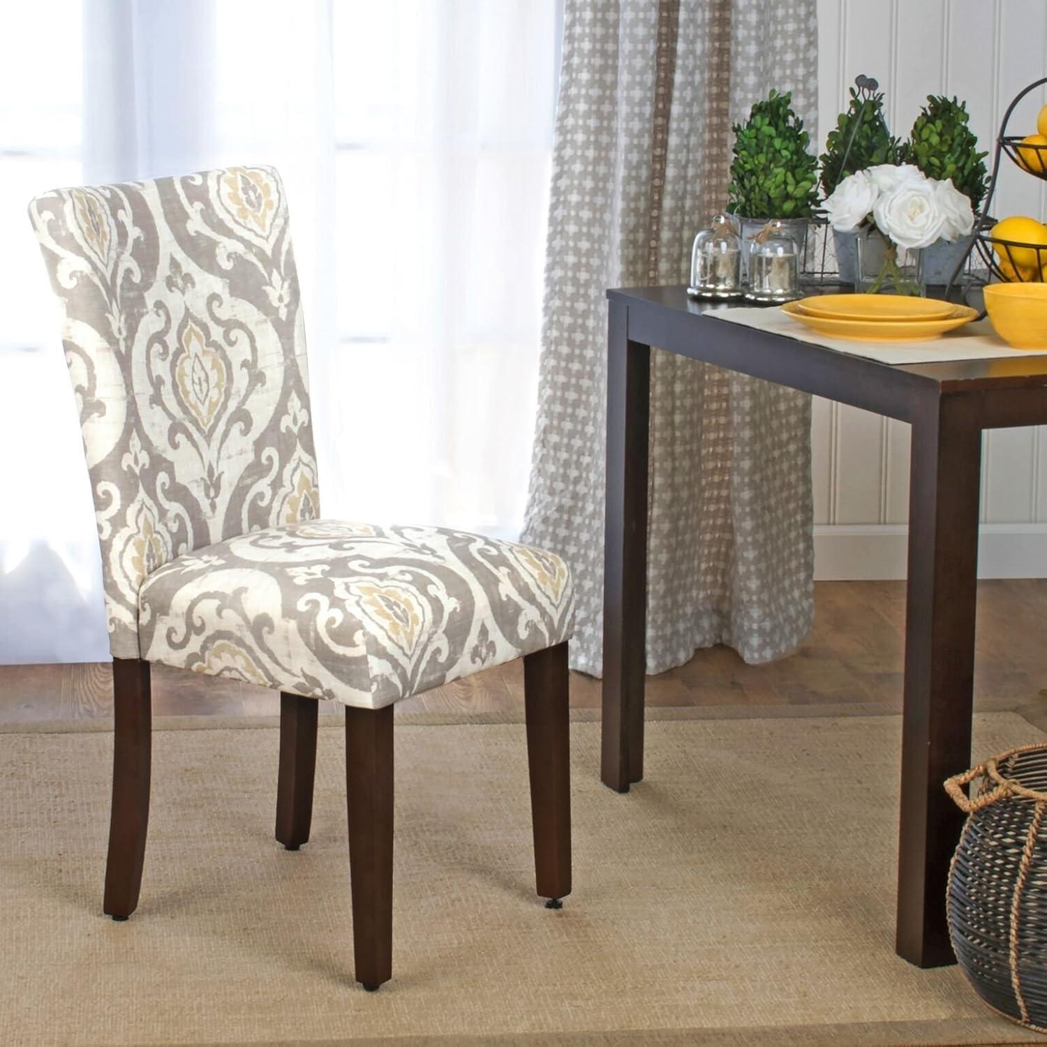 Paisley Linen Upholstered Parsons Side Chair with Wood Legs