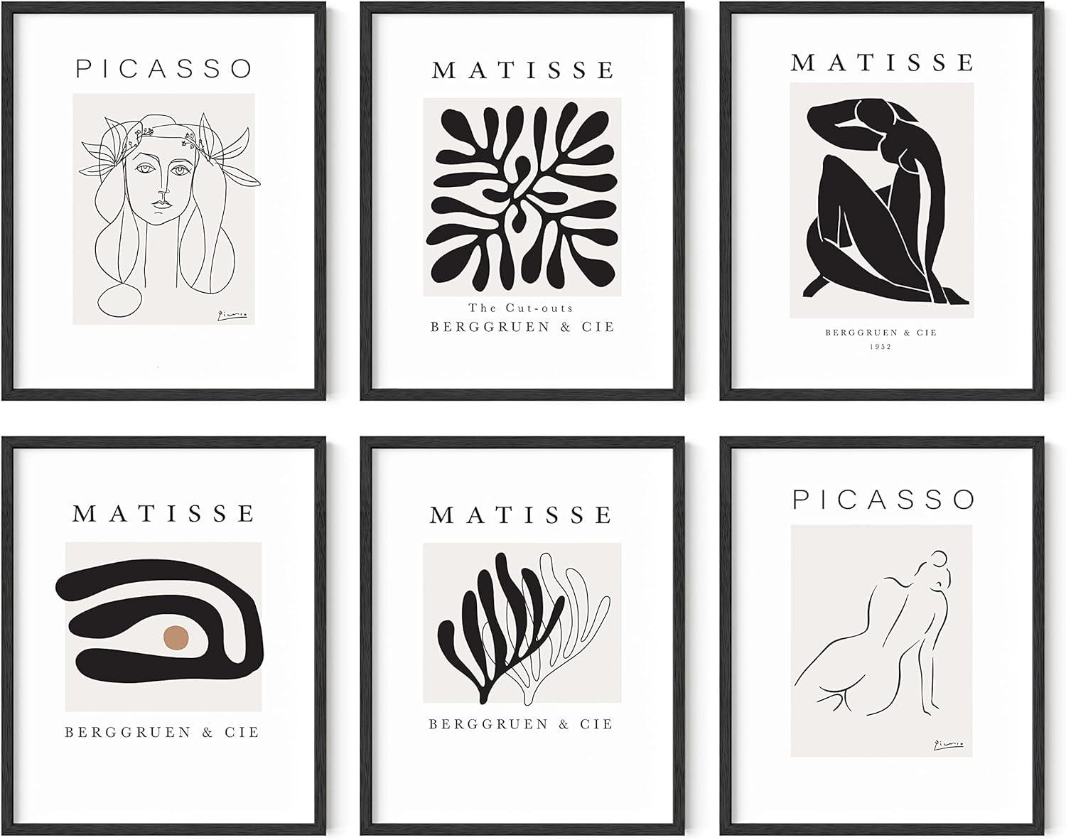 Haus and Hues Henri Matisse Posters and Picasso Wall Art,Set of 6 Matisse Prints and Picasso Posters,Henri Matisse Prints Art Exhibition Posters Famous Painting,UNFRAMED 8"x10" (With Artists Logo)