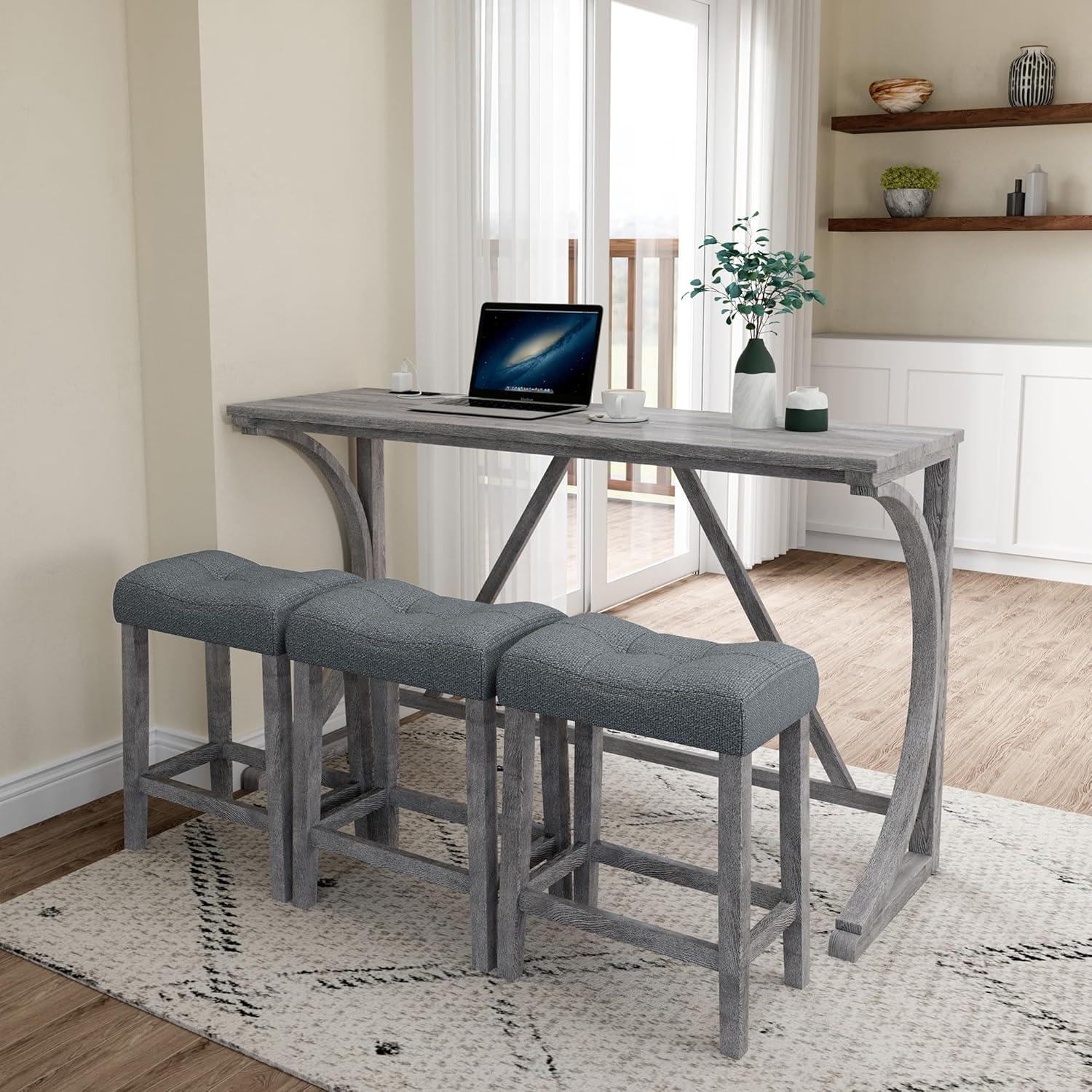 Light Gray Industrial Pub Table Set with Stools