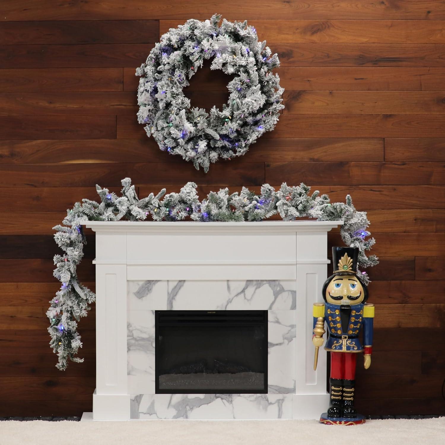 Christmas Time 24-in. White Pine Snowy Wreath with Dual Multicolor & Warm White LED Lights