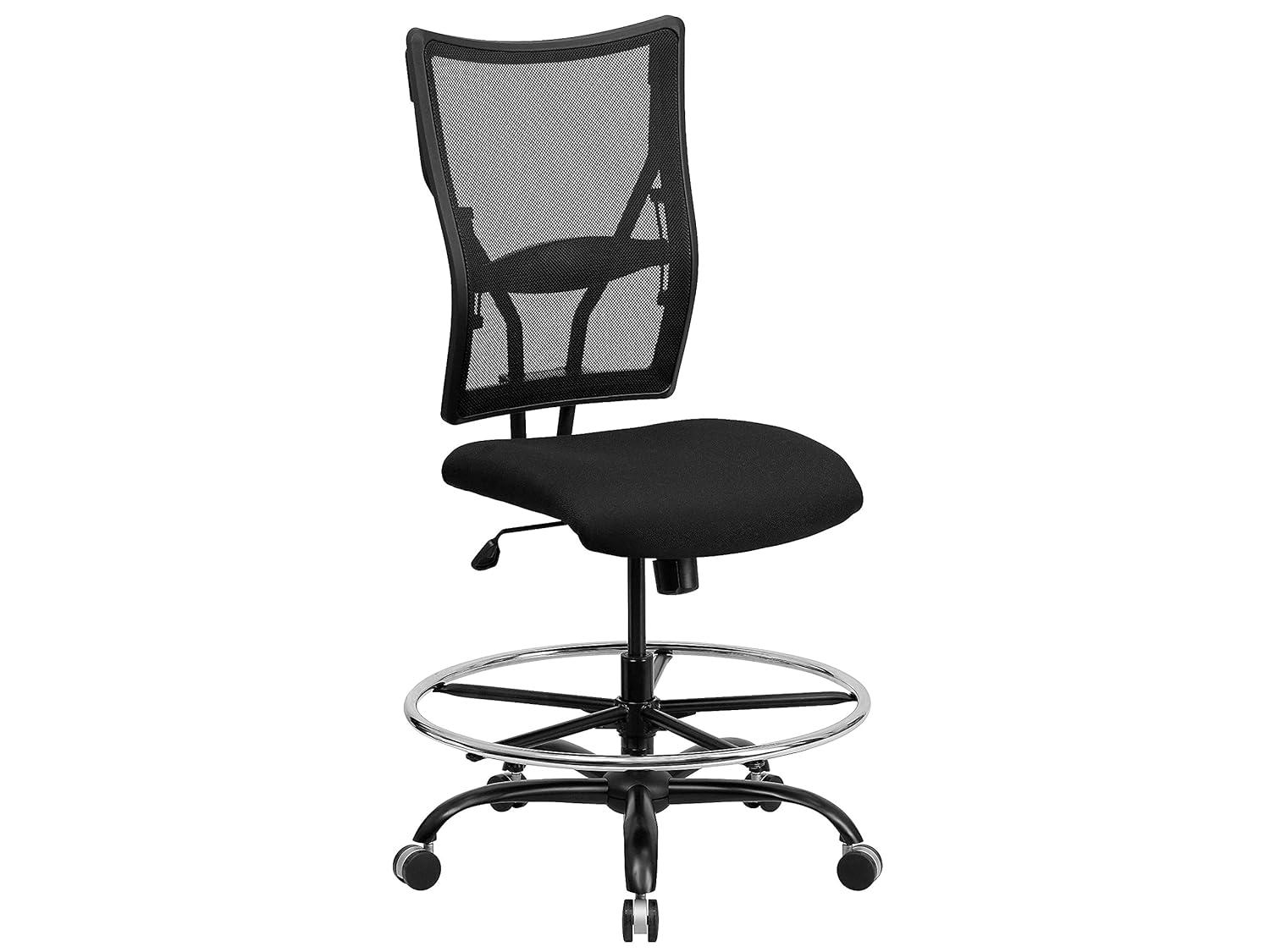 BizChair Big & Tall 400 lb. Rated Black Mesh Ergonomic Drafting Chair