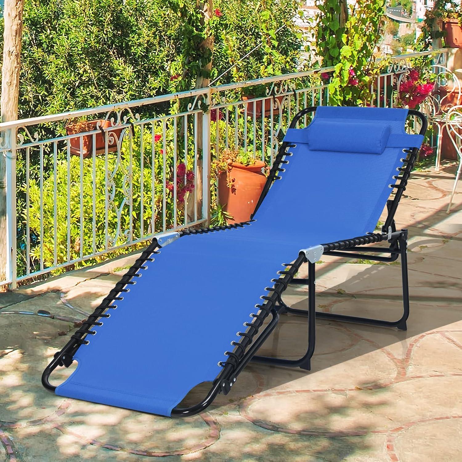 Portable Beach Lounge Chair Folding Recliner with Adjustable Backrest Navy