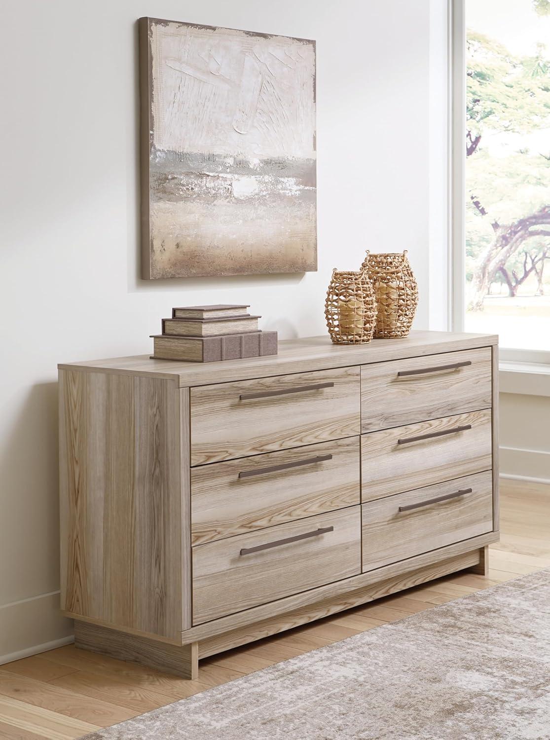 Beige Transitional 6-Drawer Dresser with Natural Finish