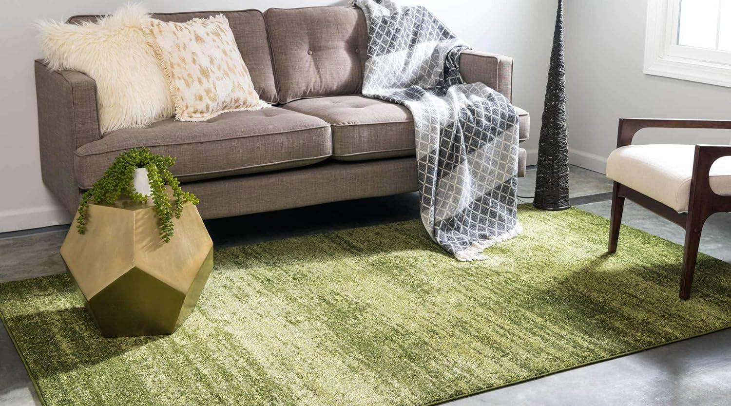 Green Tufted Washable Reversible Rectangular Area Rug