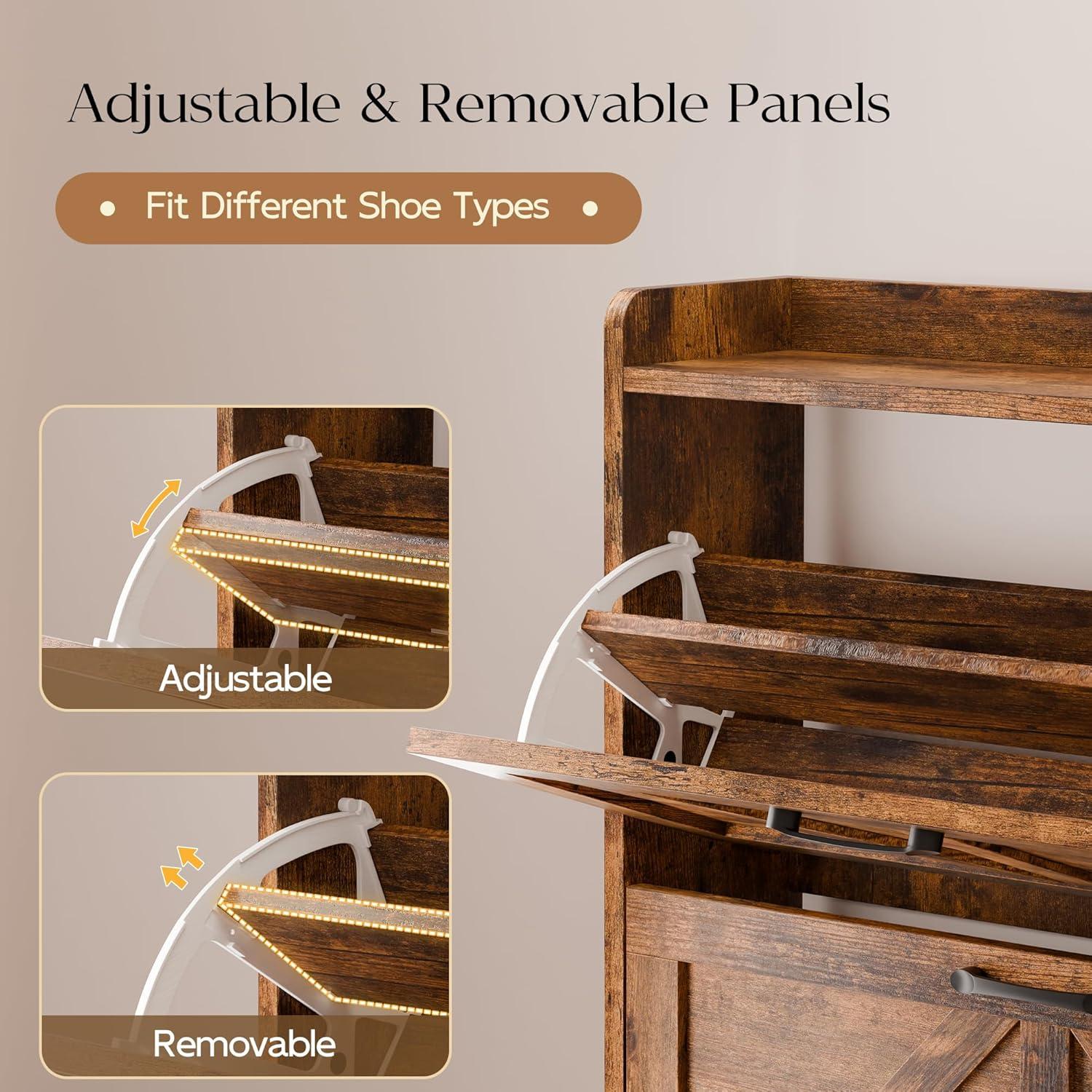 Clearance! BTMWAY Shoe Cabinet with 2 Flip Drawers, Narrow Shoe Storage Cabinet for Entryway, Freestanding Shoe Organizer with Metal Legs, Rustic Brown