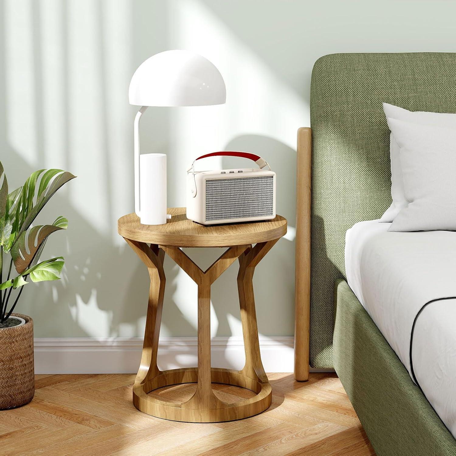 Kinbor Accent Wood Farmhouse End Table Side Tables Nightstand Natural Tray Top and Legs, White