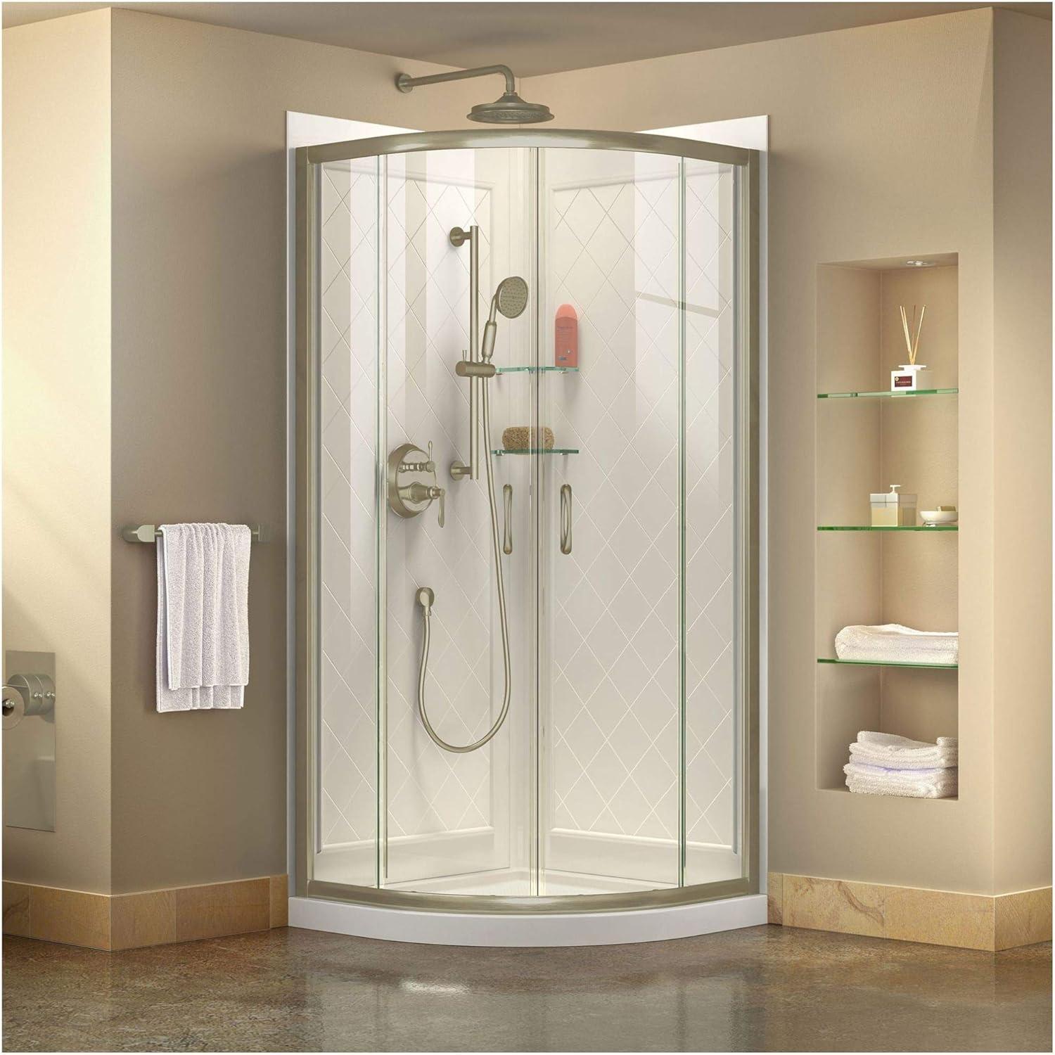 Prime 33" Brushed Nickel Round Sliding Shower Enclosure with Frosted Glass