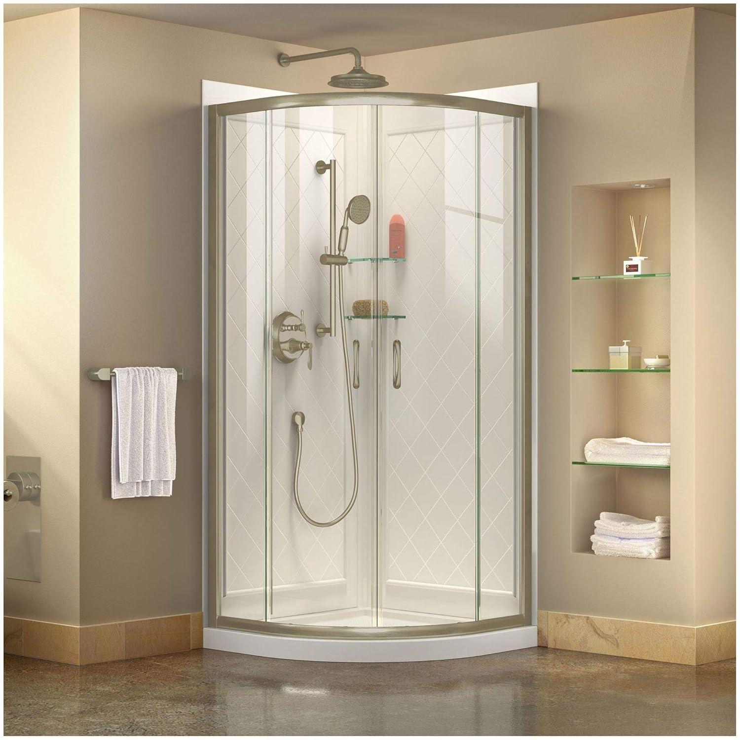 Prime 38" W x 38" D x 76.75" H Semi-Frameless Round Shower Enclosure with Base Included