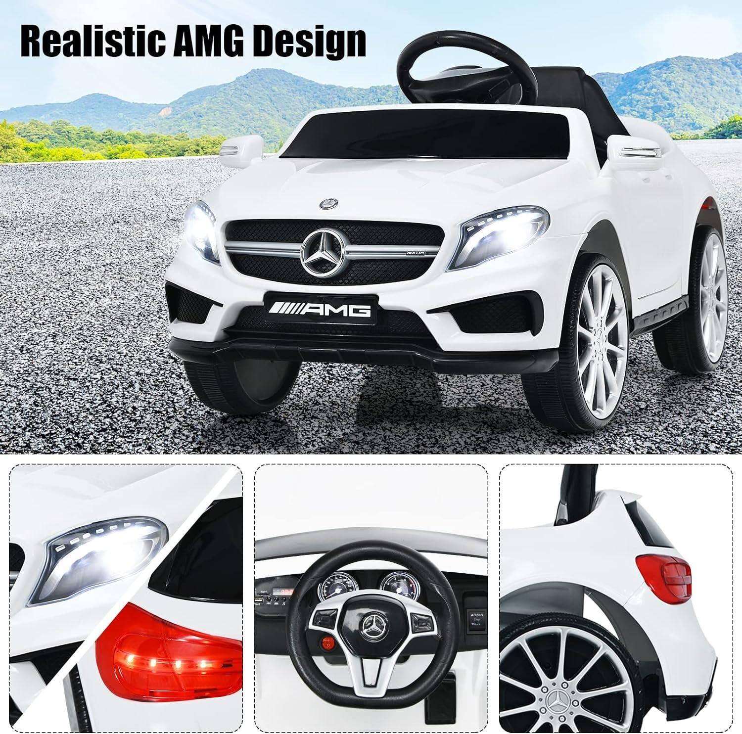 OLAKIDS 12V Electric Kids Ride On Car, Licensed Mercedes Benz GLA45 Toy Car with Remote Control, MP3 Plug, USB, 2 Speeds, LED Lights, Battery Powered Toy Vehicle for Toddler Children (White)