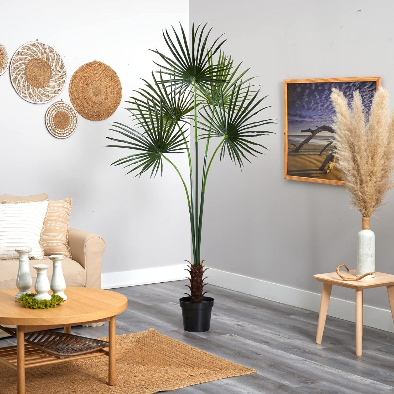 Tropical Majesty 7ft UV Resistant Silk Fan Palm Tree in Decorative Pot