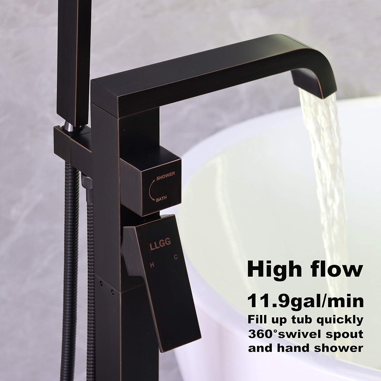 37.48" Solid Brass Floor Mounted Bathtub Faucet Freestanding Tub Filler with Handheld Shower