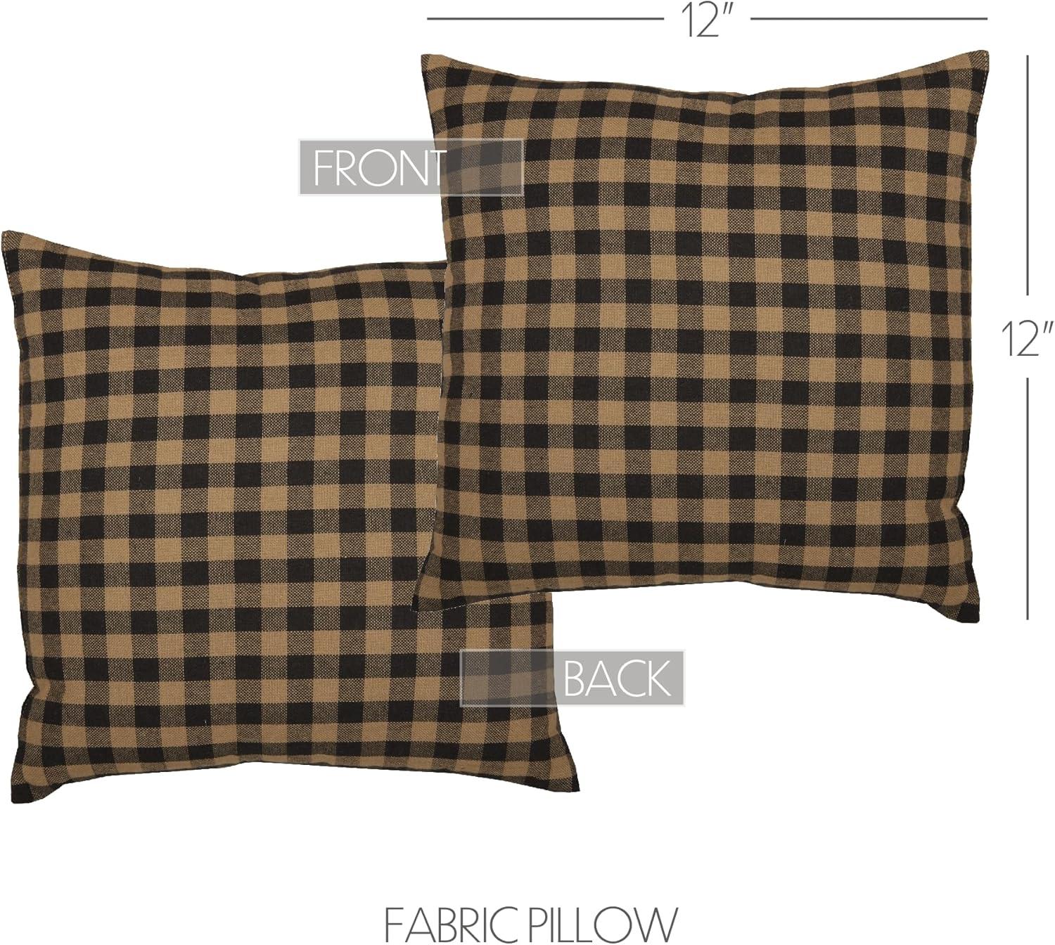 Black and Khaki Checkered Cotton 12x12 Pillow Set