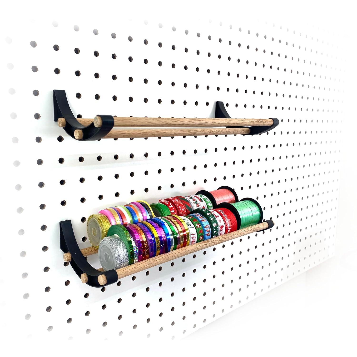 Peggy Pegboard Work Station Organizer – Hooks & Dowels for Tape, Ribbon, Wire, Crafts, Wine Rack Black 1PK