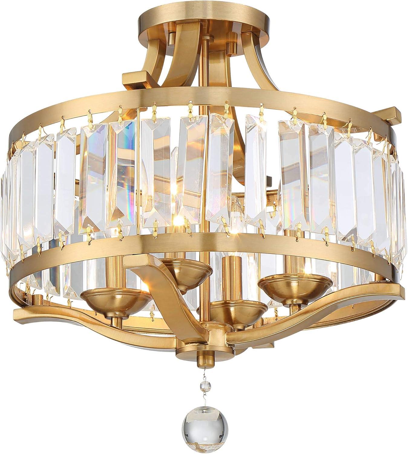 Vienna Full Spectrum Prava Modern Ceiling Light Semi Flush Mount Fixture 16 1/2" Wide Warm Brass 4-Light Crystal Drum for Bedroom Kitchen Living Room