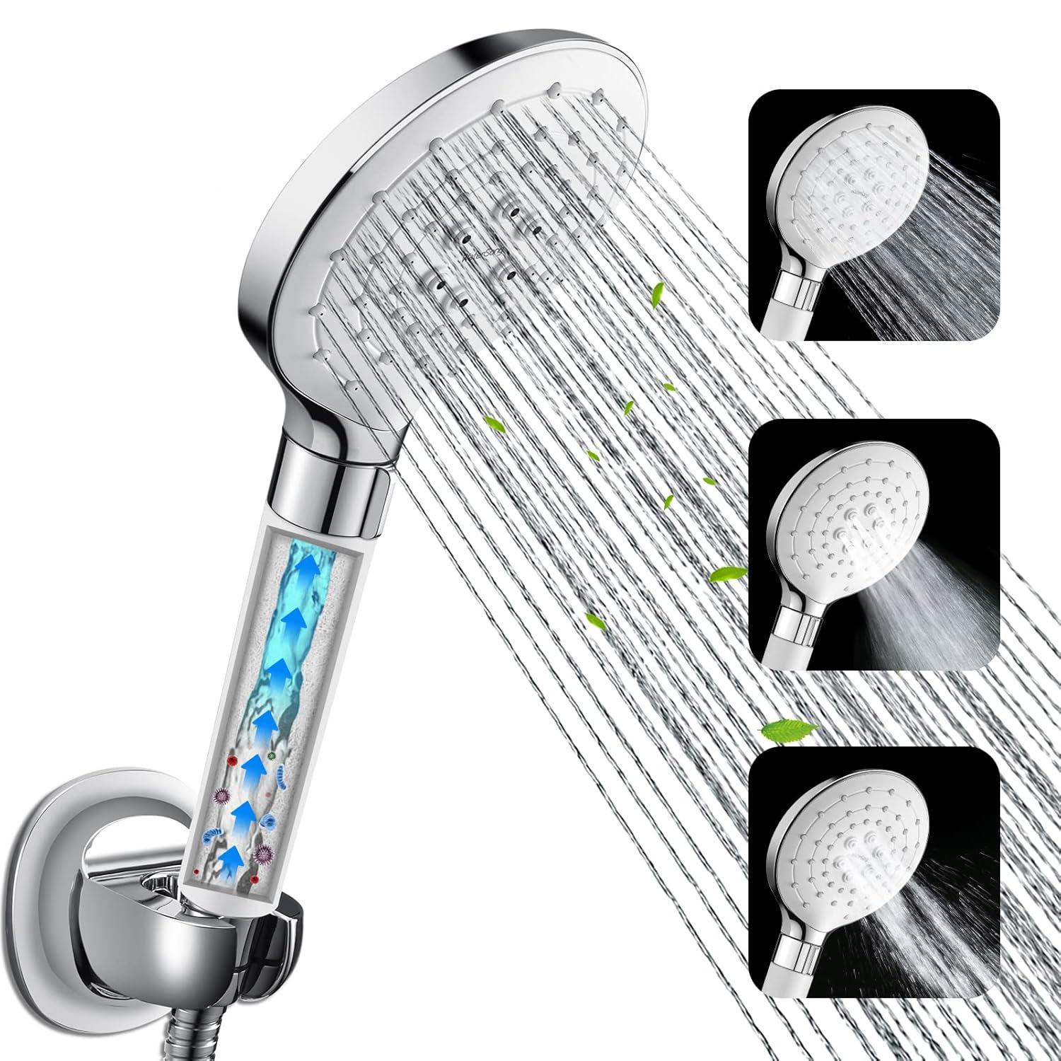 Filtered Shower Head for Hard Water, 3 Modes High Pressure Showerhead with Filter, 78.7-inch Extra Long Hose, Adhesive Shower Head Holder