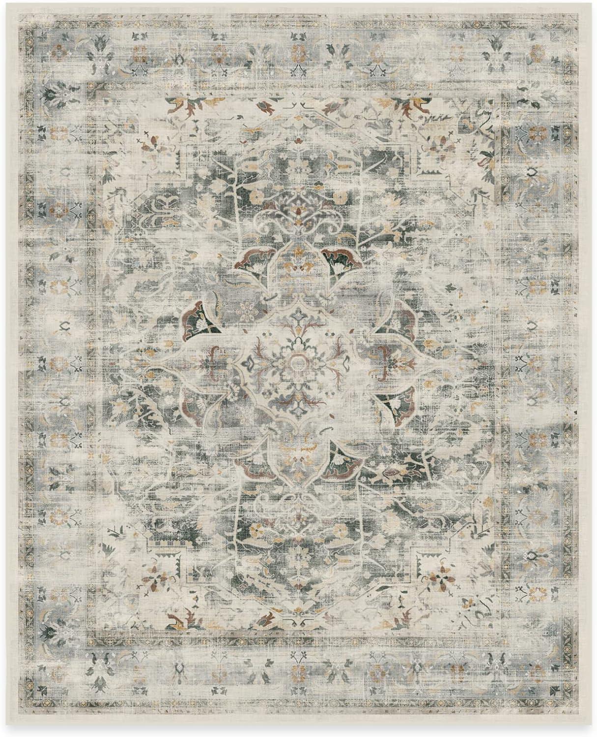 Sage and Taupe Synthetic Washable 6' x 9' Area Rug