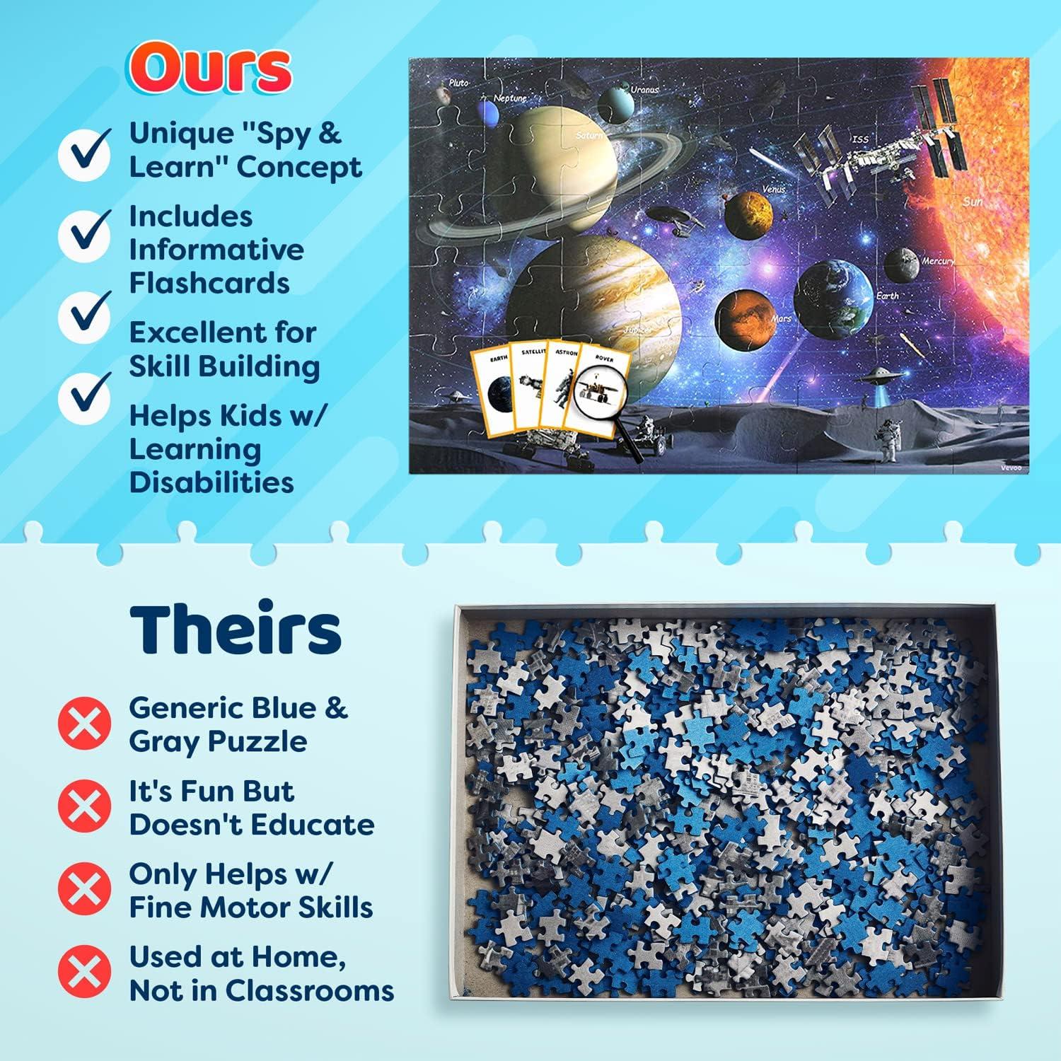 Solar System Spy Puzzle with Flashcards and Magnifying Glass 2ft X 3ft- Large 48 Piece Space Floor Puzzles for Kids Ages 4-8 Years Old-Gift for Boys and Girls 3,4,5,6,7,8