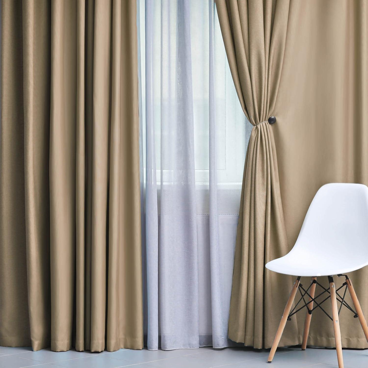 Classic Modern Solid Room Darkening Semi-Blackout Curtains, Grommets, Set of 2, 52"x63", Smoked Ash - Blue Nile Mills