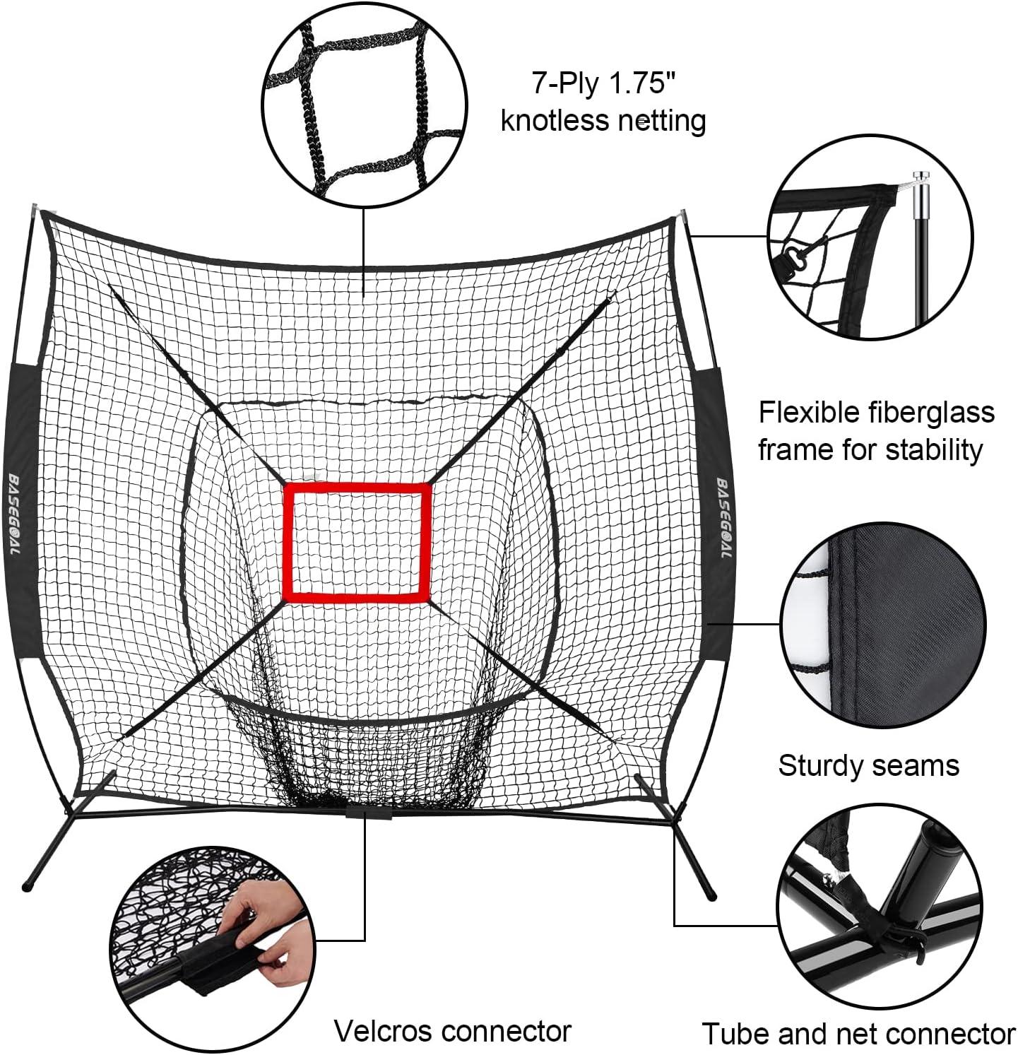Zeny 7' x 7' Baseball Softball Practice Net Hitting Pitching Training Net w/Strike Zone,Bow Frame & Carry Bag