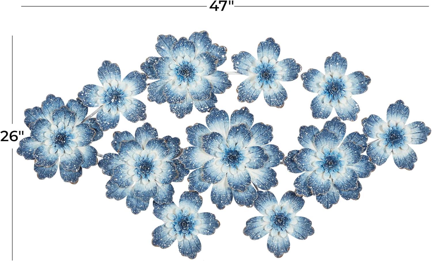 DecMode Blue Metal Floral Wall Decor