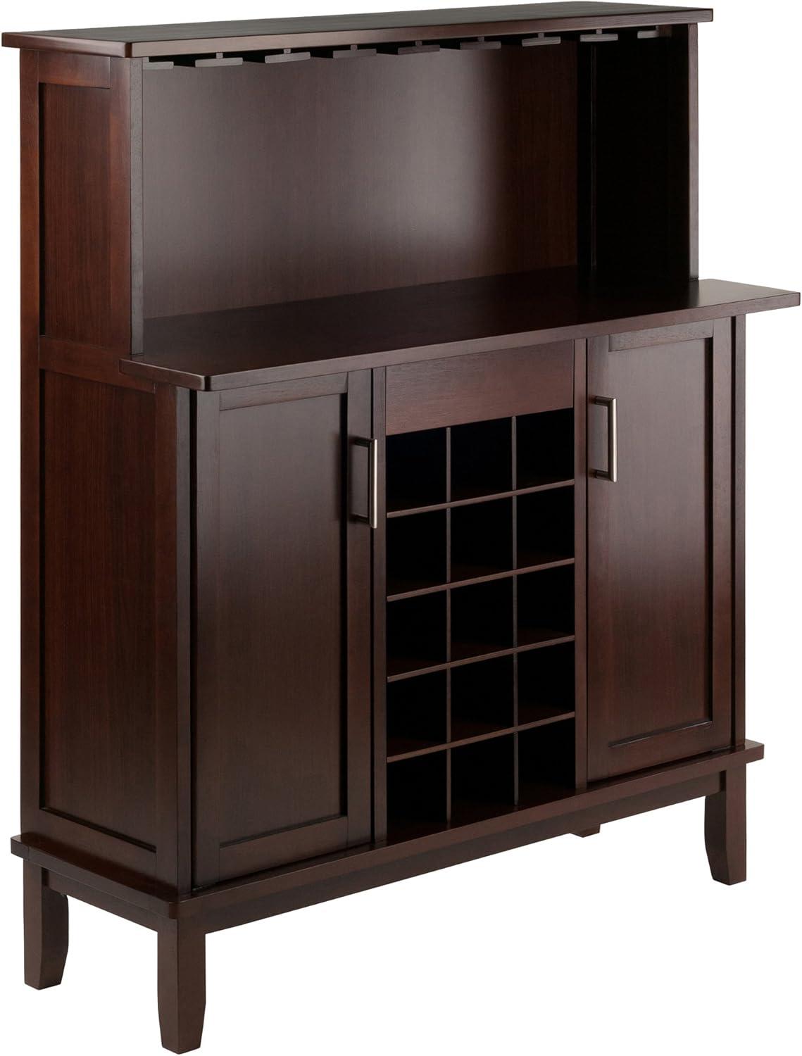 Beynac Wine Bar Cappuccino - Winsome: Storage Cabinet, Stemware Rack, Buffet Hutch