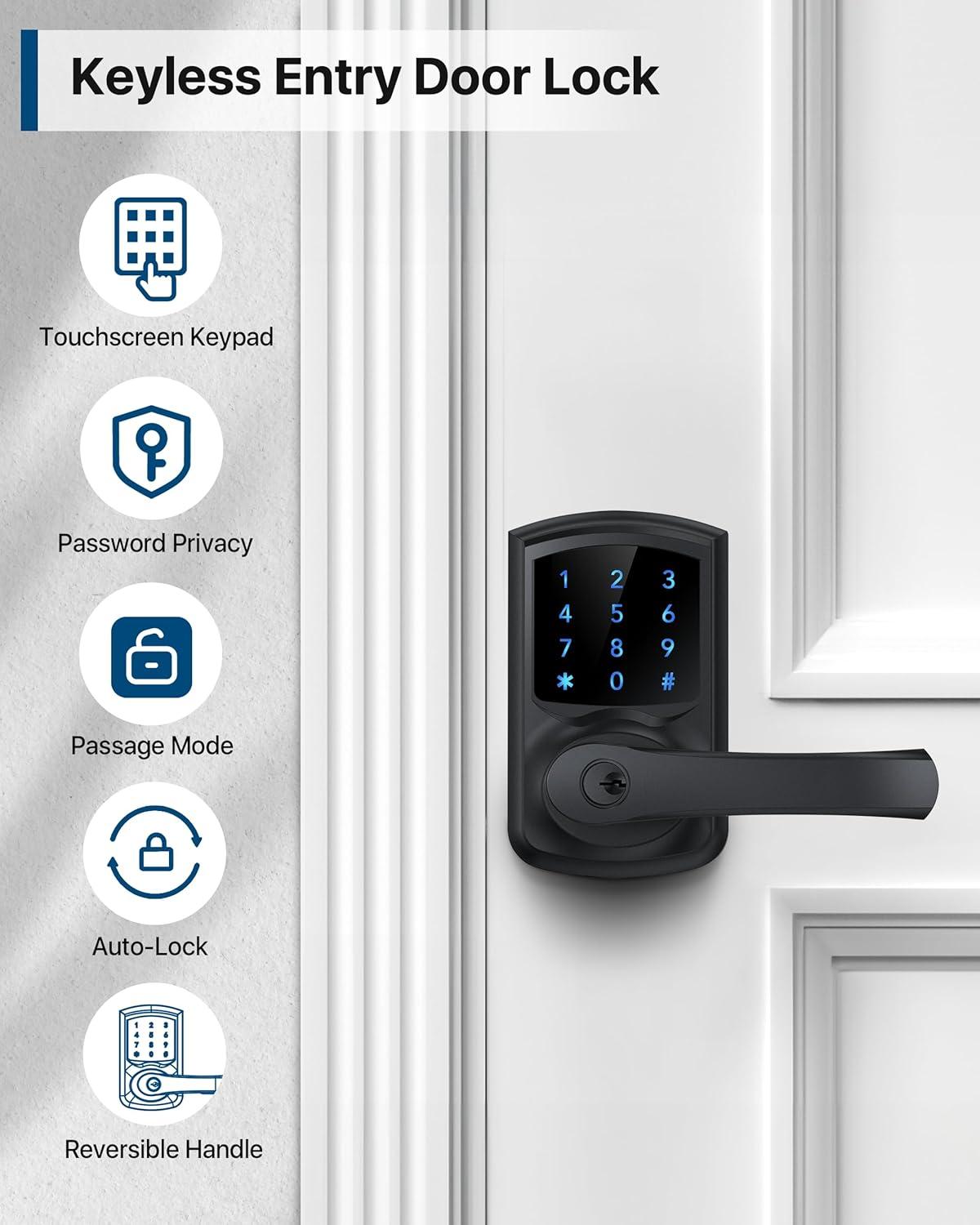 Matte Black Keyless Entry Door Lock with Touchscreen Keypad