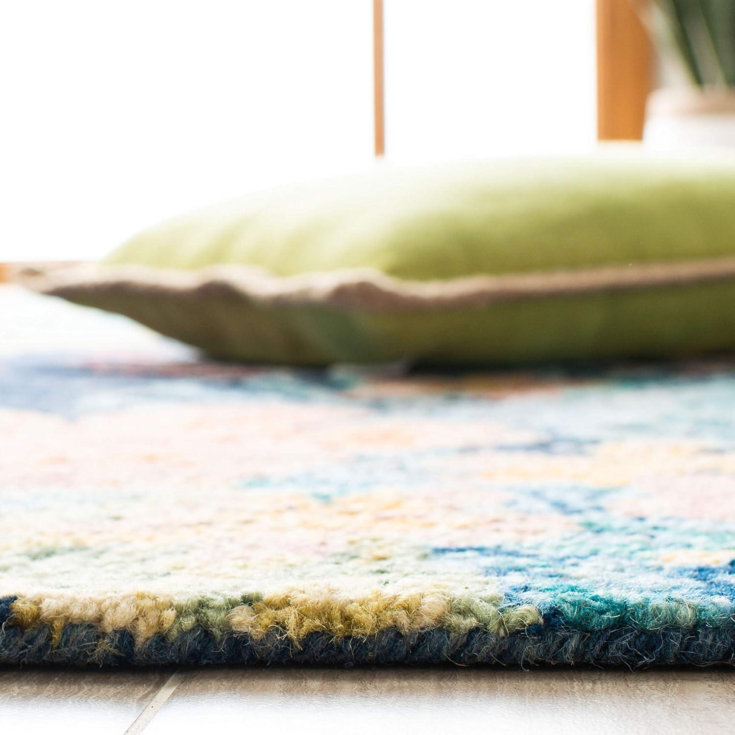 Handmade Round Tufted Wool Floral Rug in Blue - 54" Easy Care