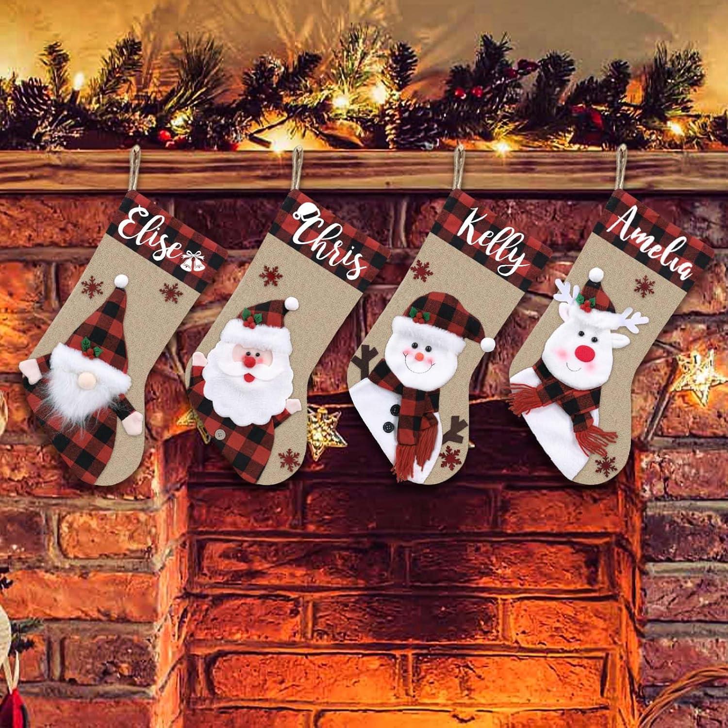 TenKen Clearance Christmas Swags, Christmas Stockings, Burlap Plaid Christmas Stockings, 18 Inch Christmas Stockings, Christmas Decoration Gifts for Family Children, Personalized Name (Moose)