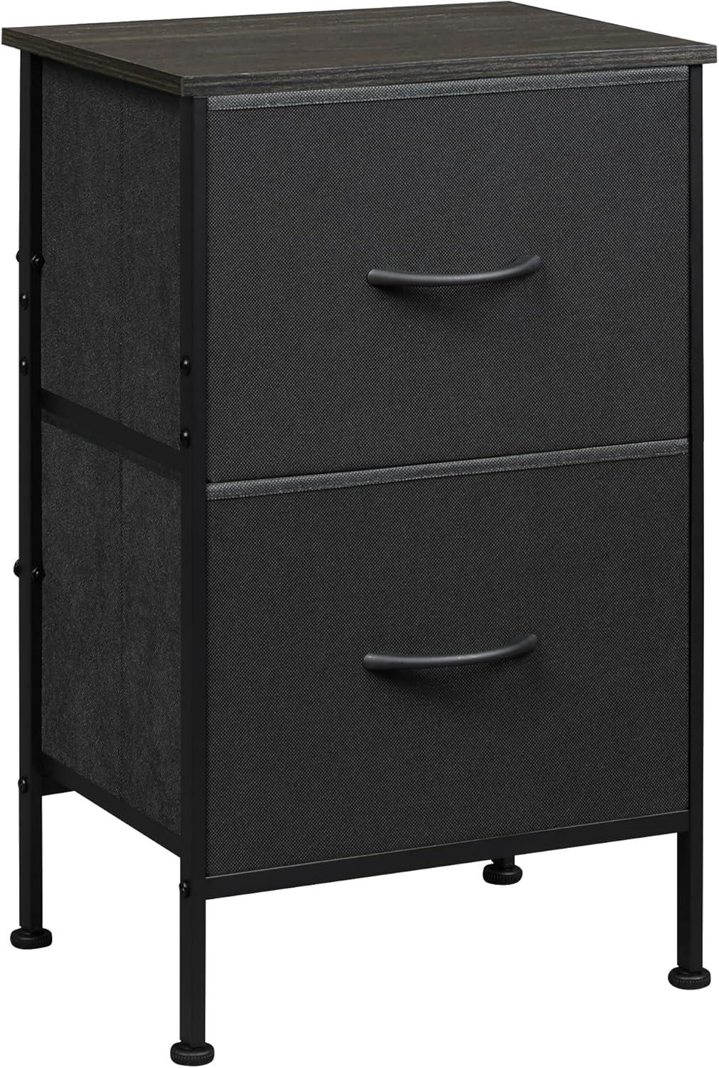 Black Fabric 2-Drawer Nightstand with Steel Frame