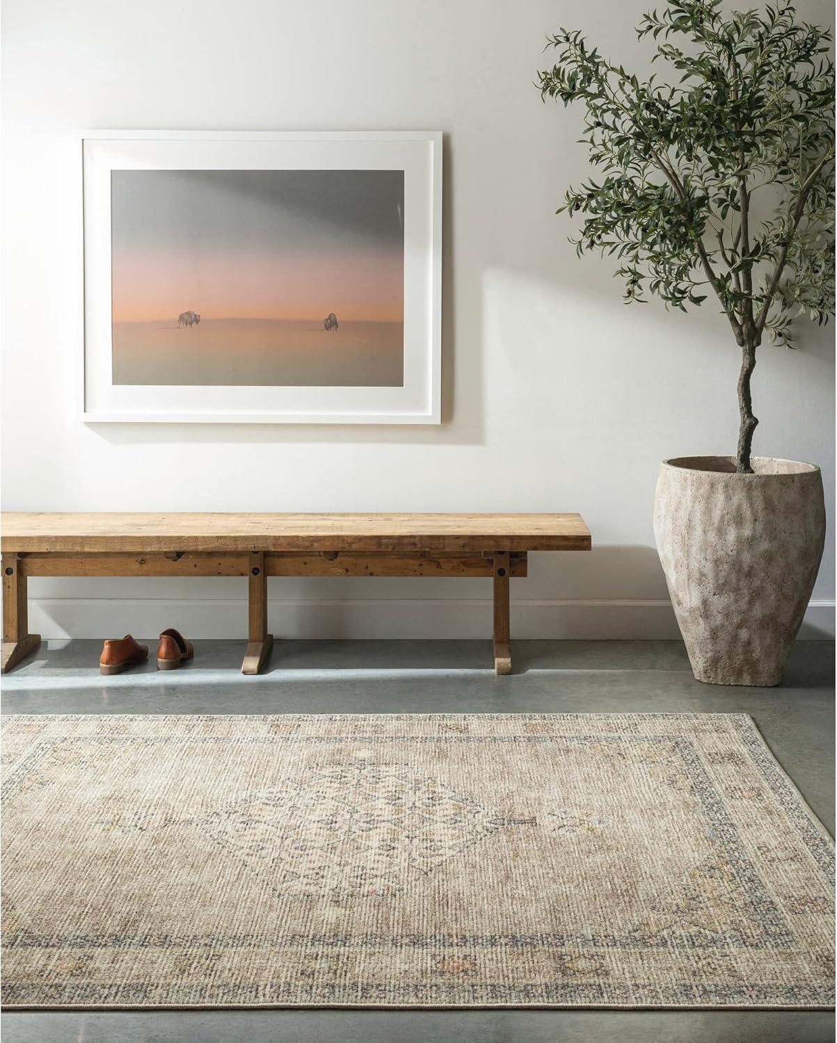 Off-White Synthetic Stain-Resistant 5'3" x 7' Area Rug