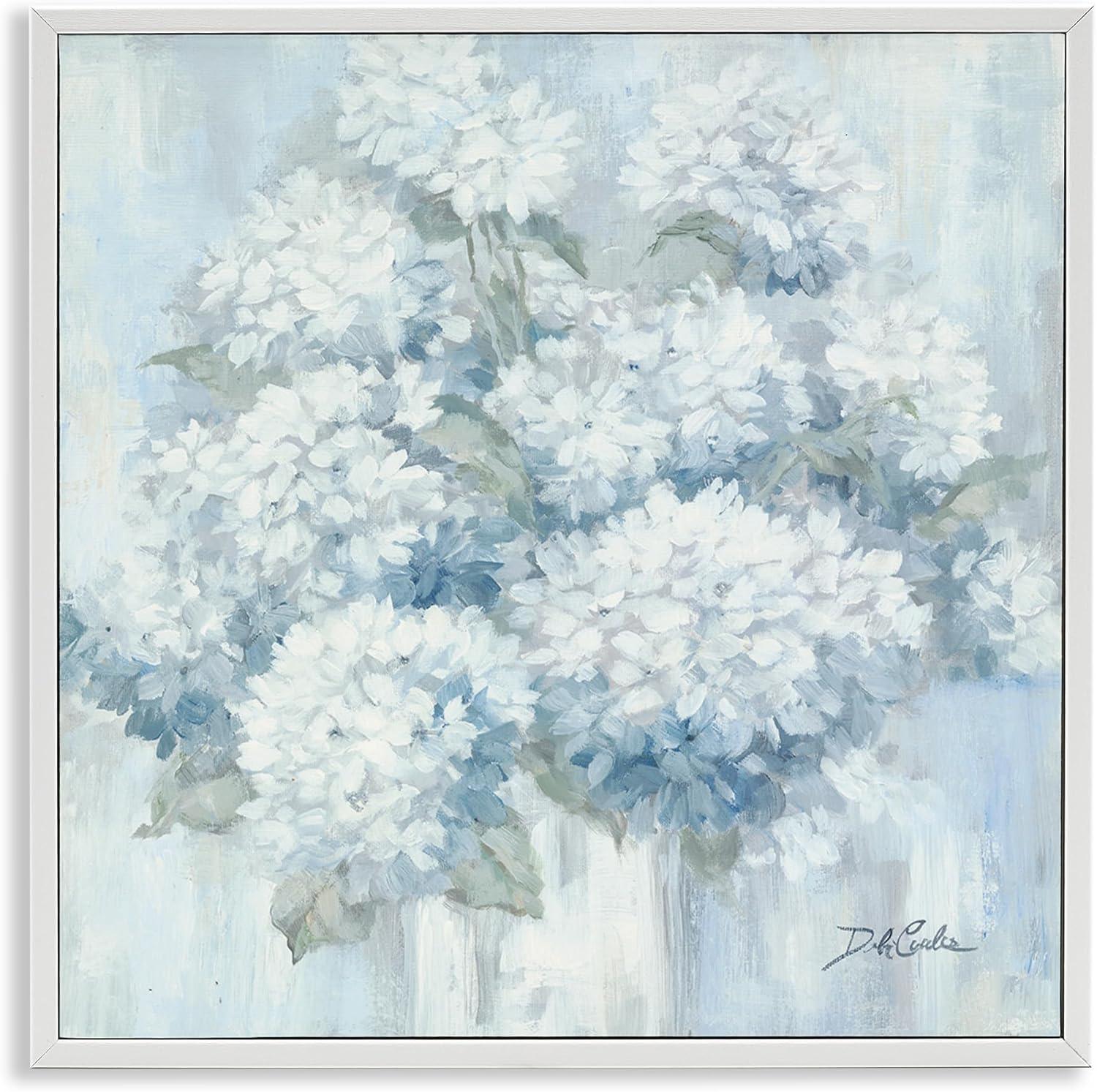 Soft Blue Hydrangea Painting Blooming Flower Petals White Framedd Giclee Texturized Art By Debi Coules