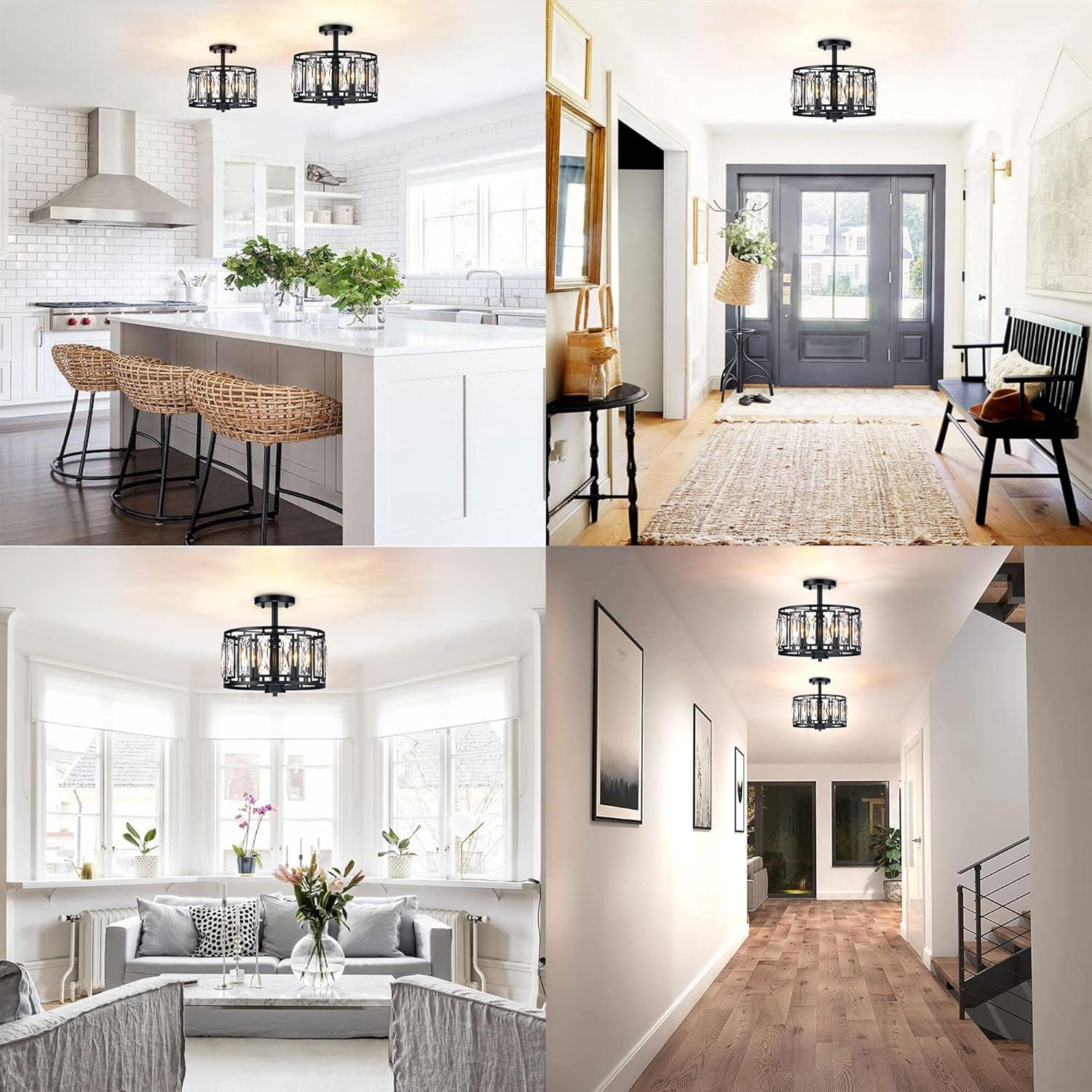 Mercer41 Kyersten 12" 3-Light Crystal Semi Flush Mount