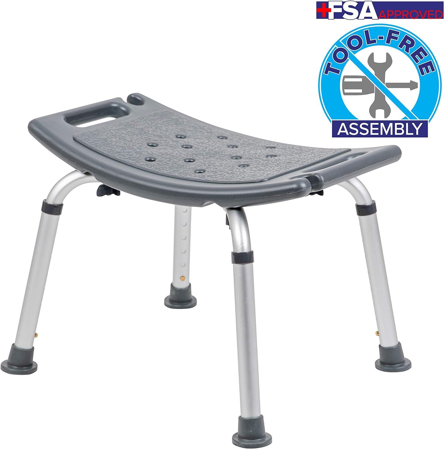 Adjustable Gray Bath & Shower Chair with Non-Slip, Tool-Free Assembly