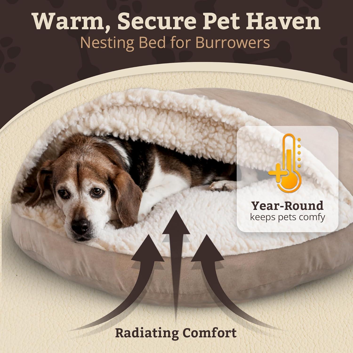 Snoozer Cozy Cave Luxury Hooded Microsuede Pet Bed